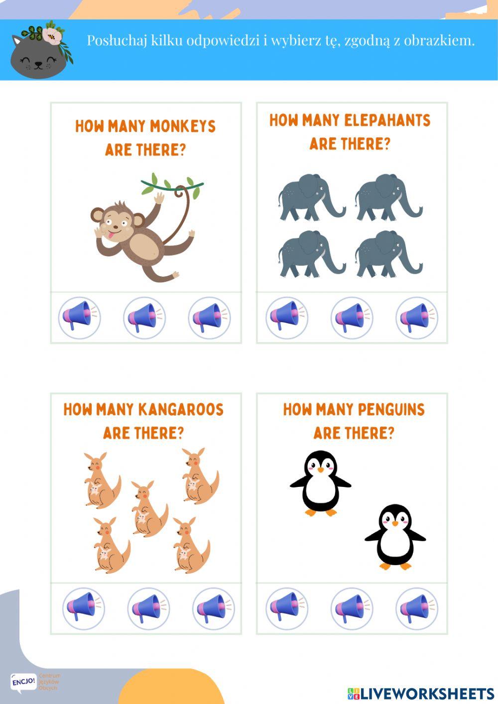 Animlas. COunting. Listening