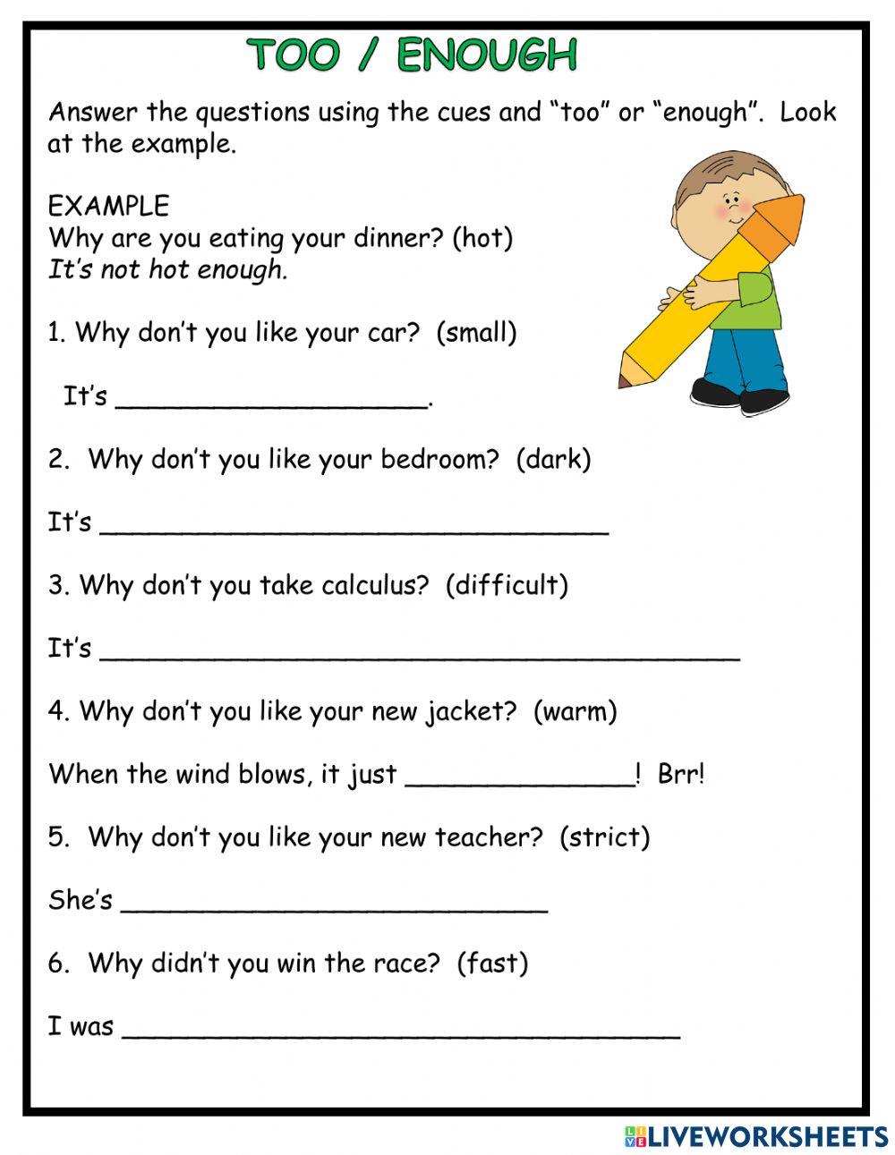 Too Enough Complete the Sentences 2147934 estherlee76