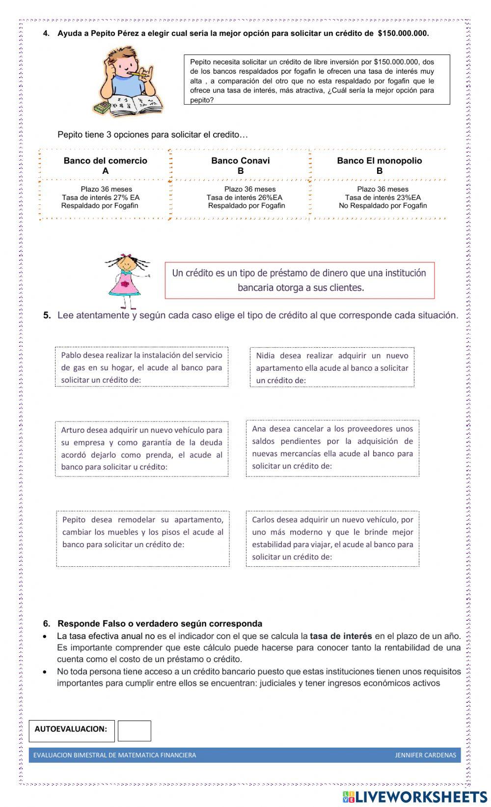 EVALUACION MATEMATICA FINANCIERA  8° TERCER PERIODO