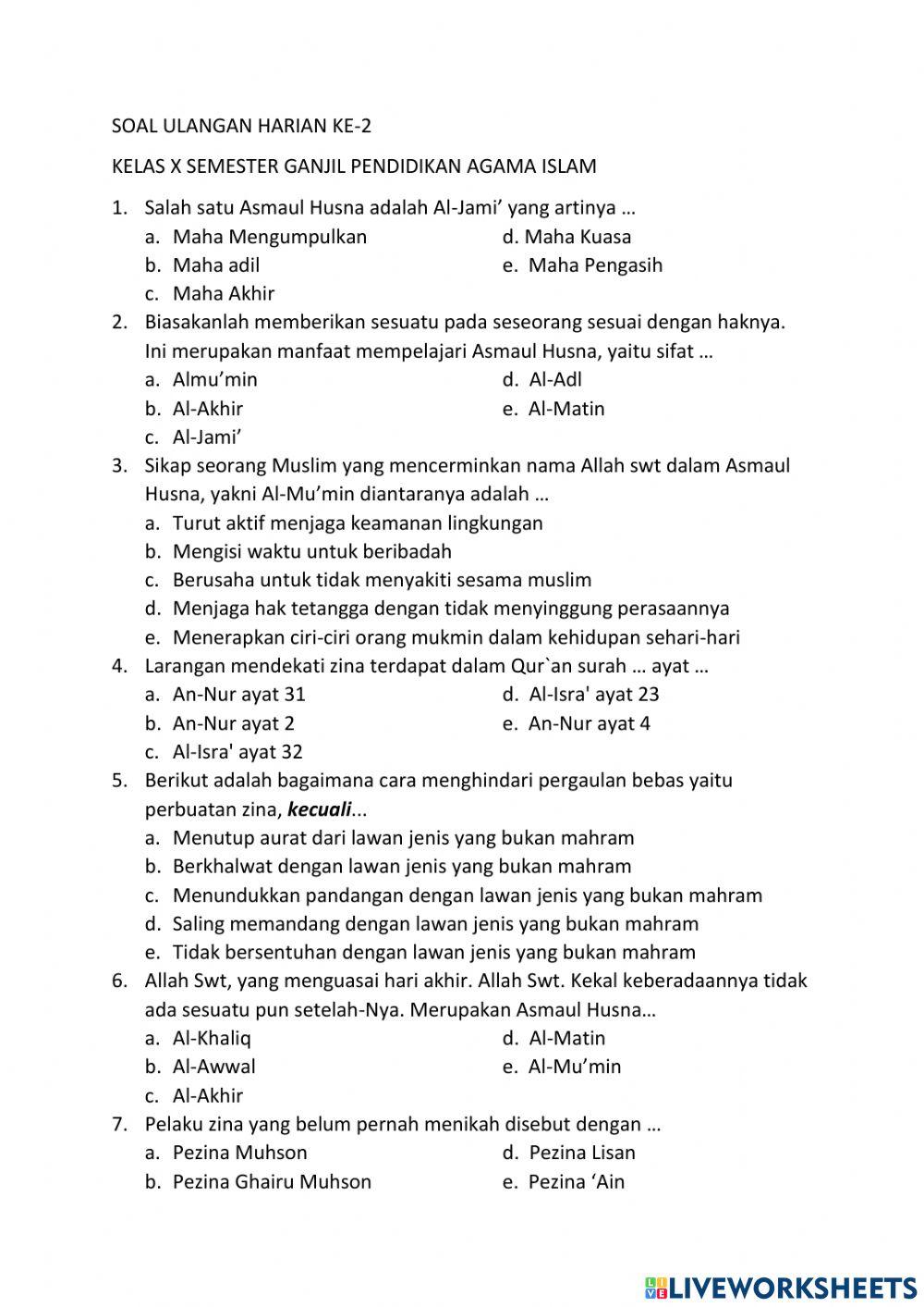 UH ke-2 Ganjil Kelas X