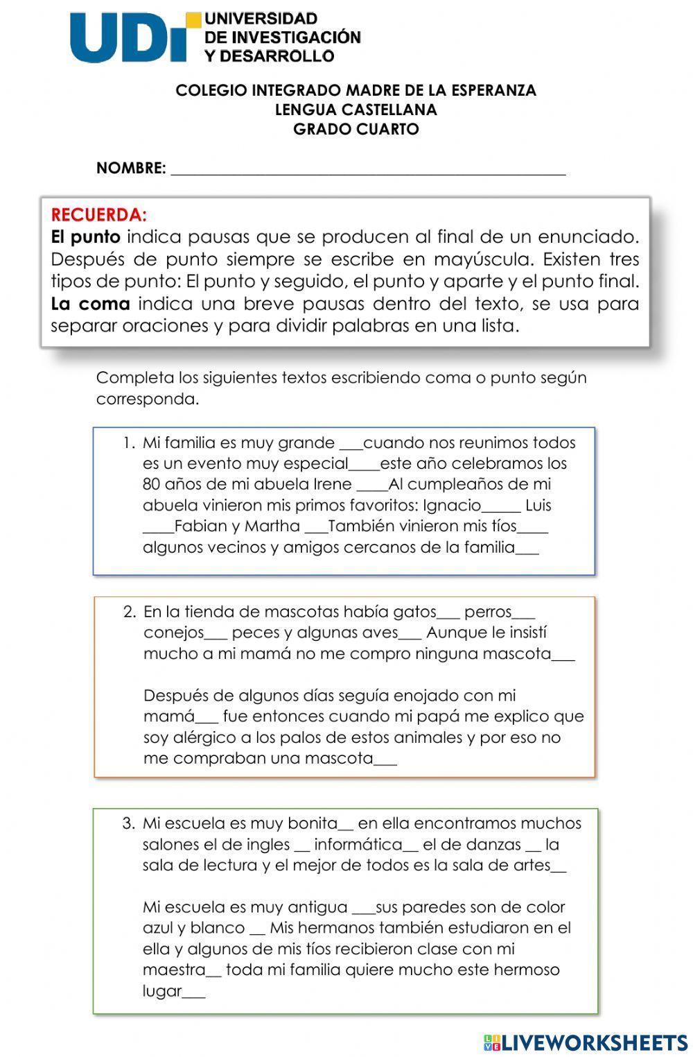 Uso de la coma y el punto