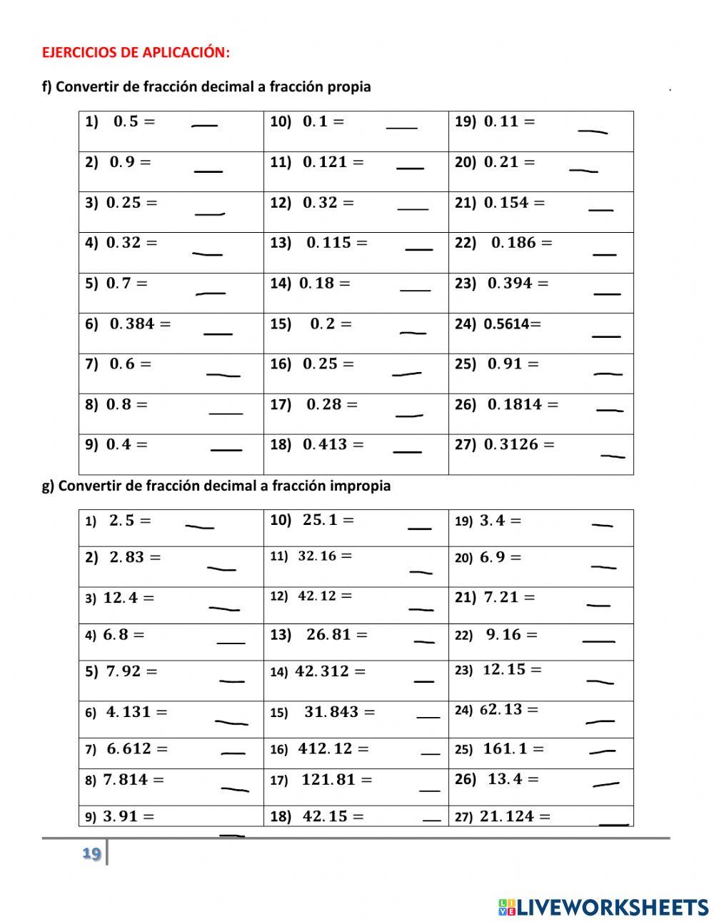 Convertir de Decimal a Fracción Propia e impropia