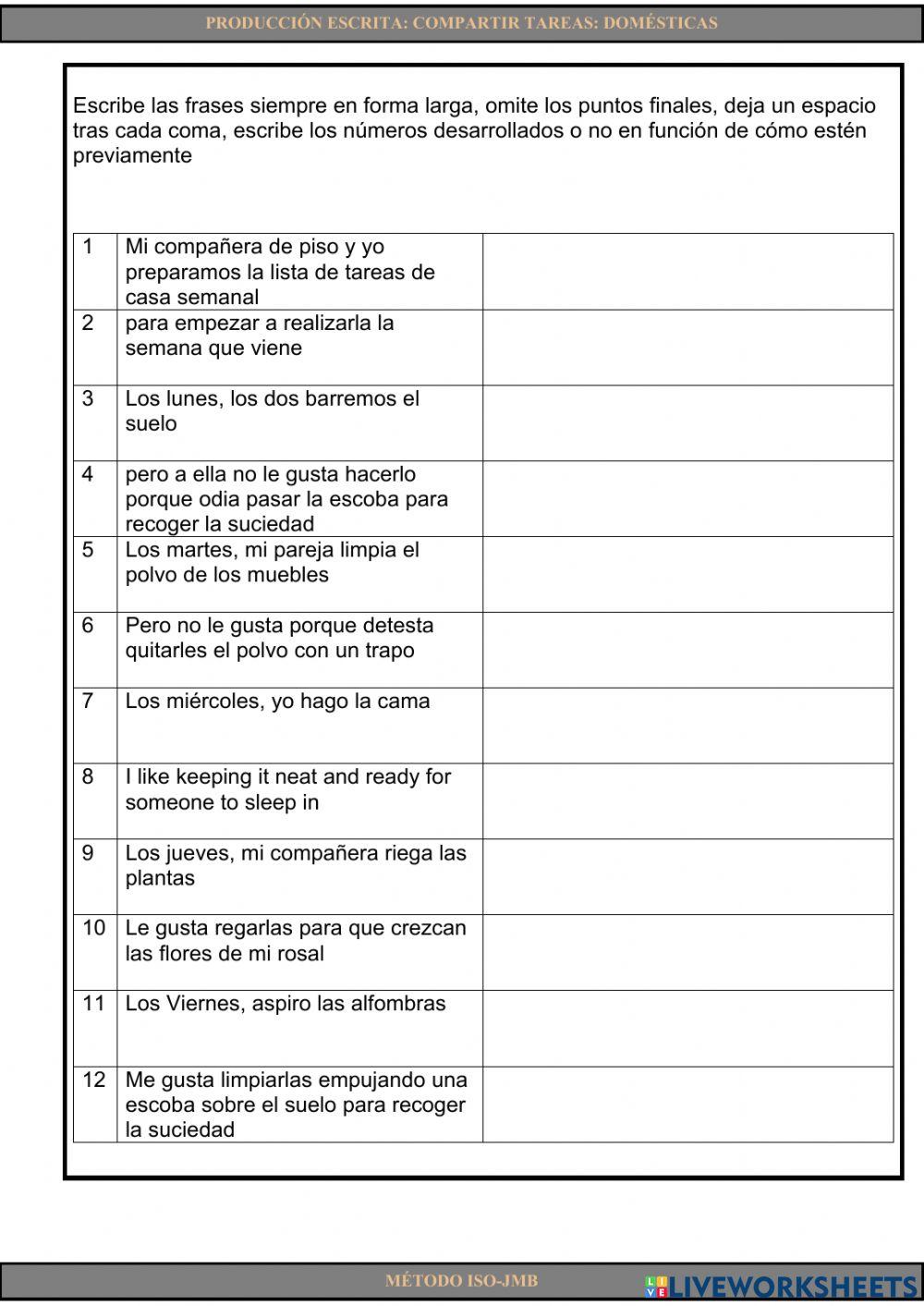 Writing 8: Compartir tareas: Domésticas