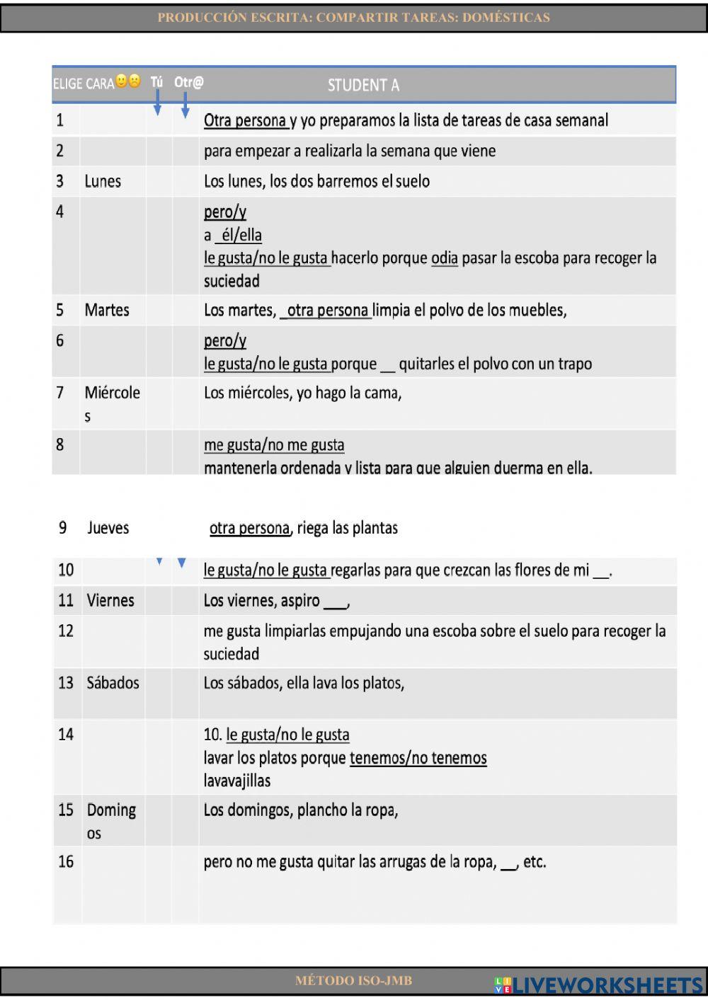 Writing 8: Compartir tareas: Domésticas