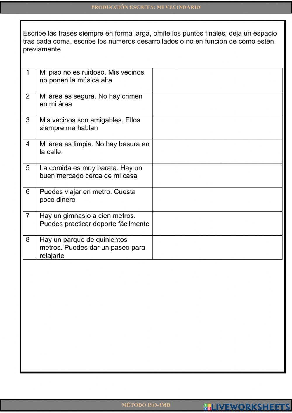 Writing 12. Mi vecindario