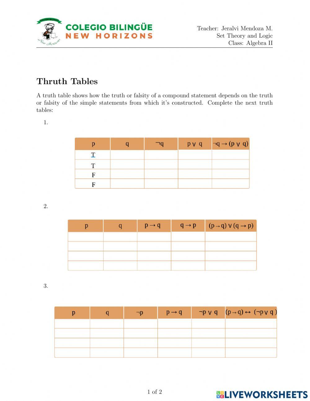 2157205 | Truth table exercises | Jeralvi Mendoza