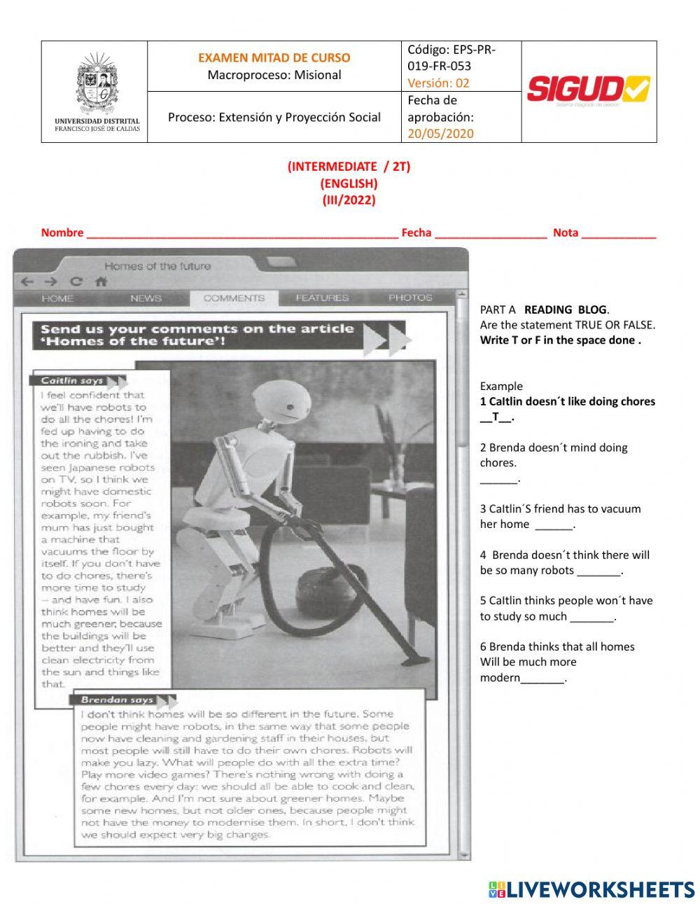 Mid term exam intermediate 2 t