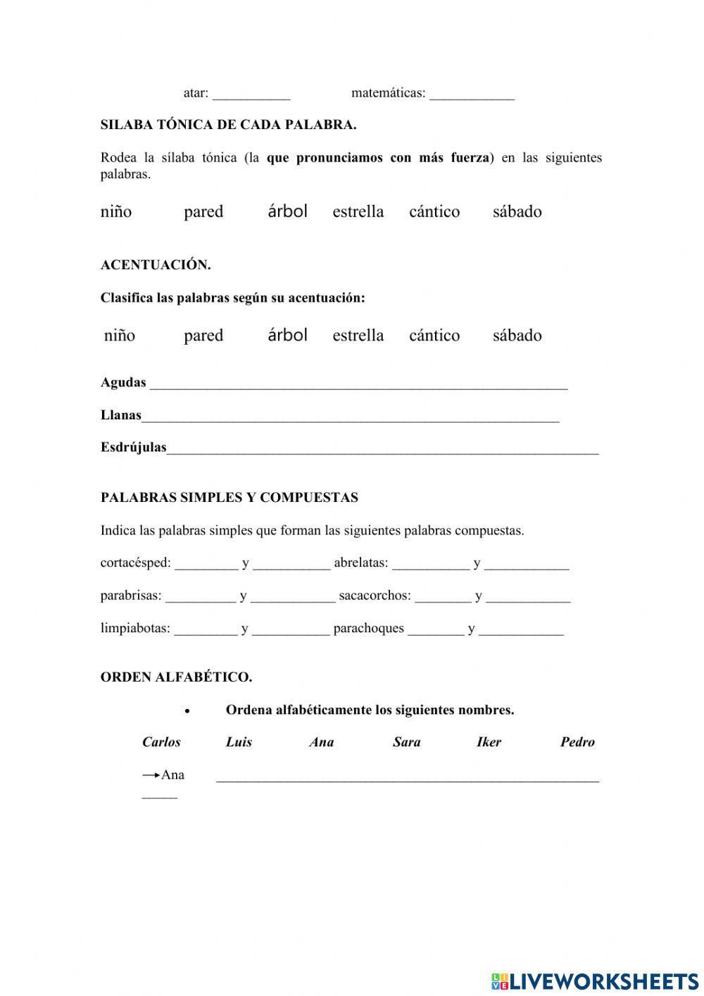 Evaluación inicial lengua 5º primaria