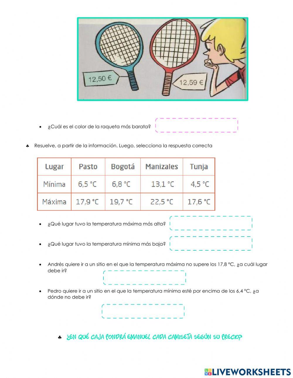 Situaciones problema para comparación de decimales
