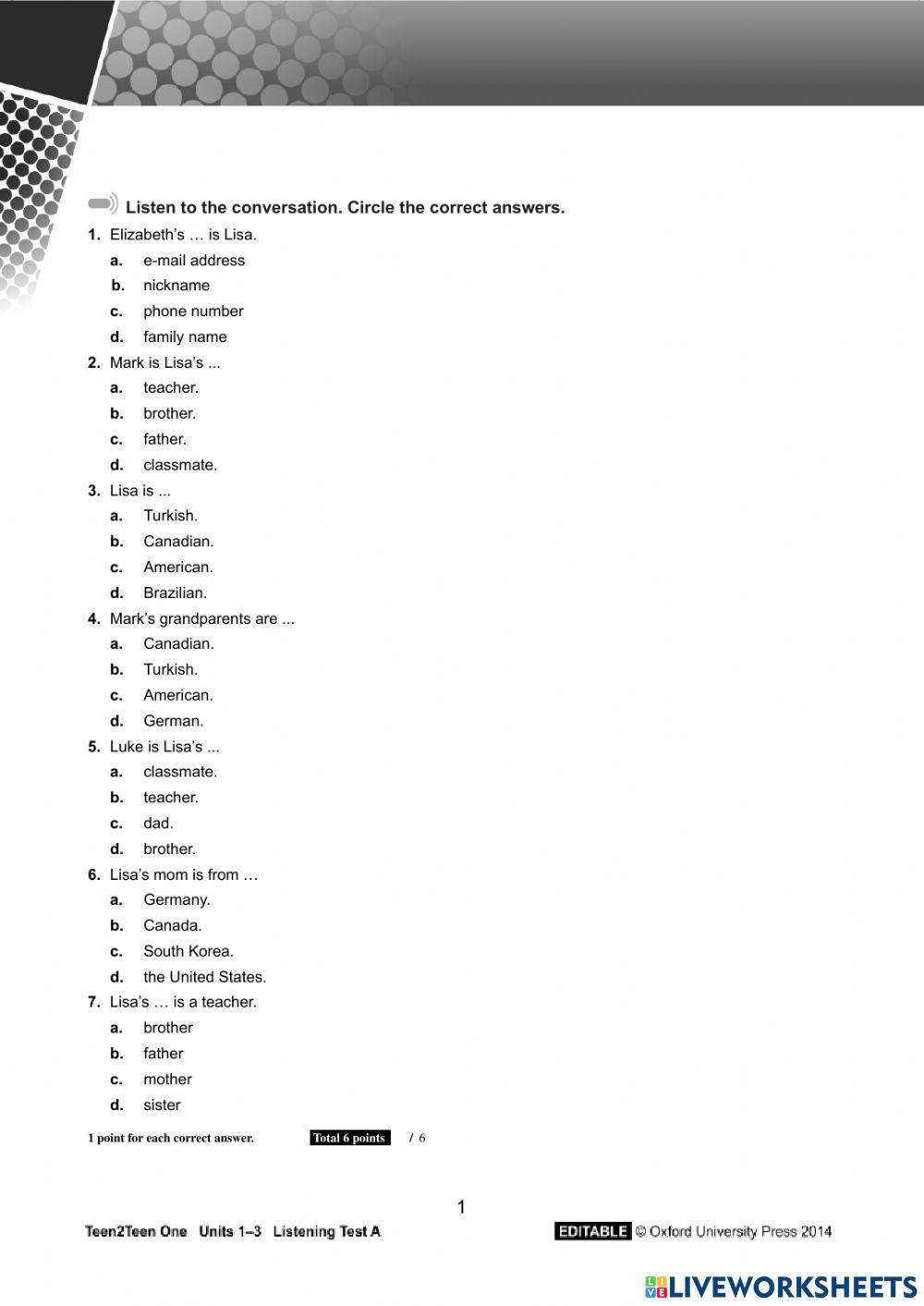 Teen2teen 1- Test 1-3