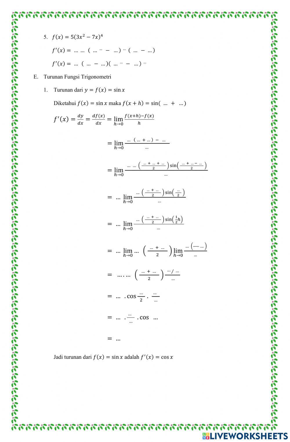 Turunan Fungsi Trigonometri
