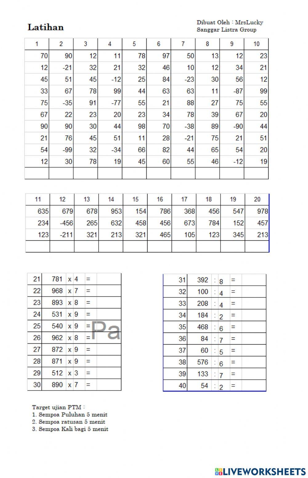 Latihan tambah kurang kali bagi