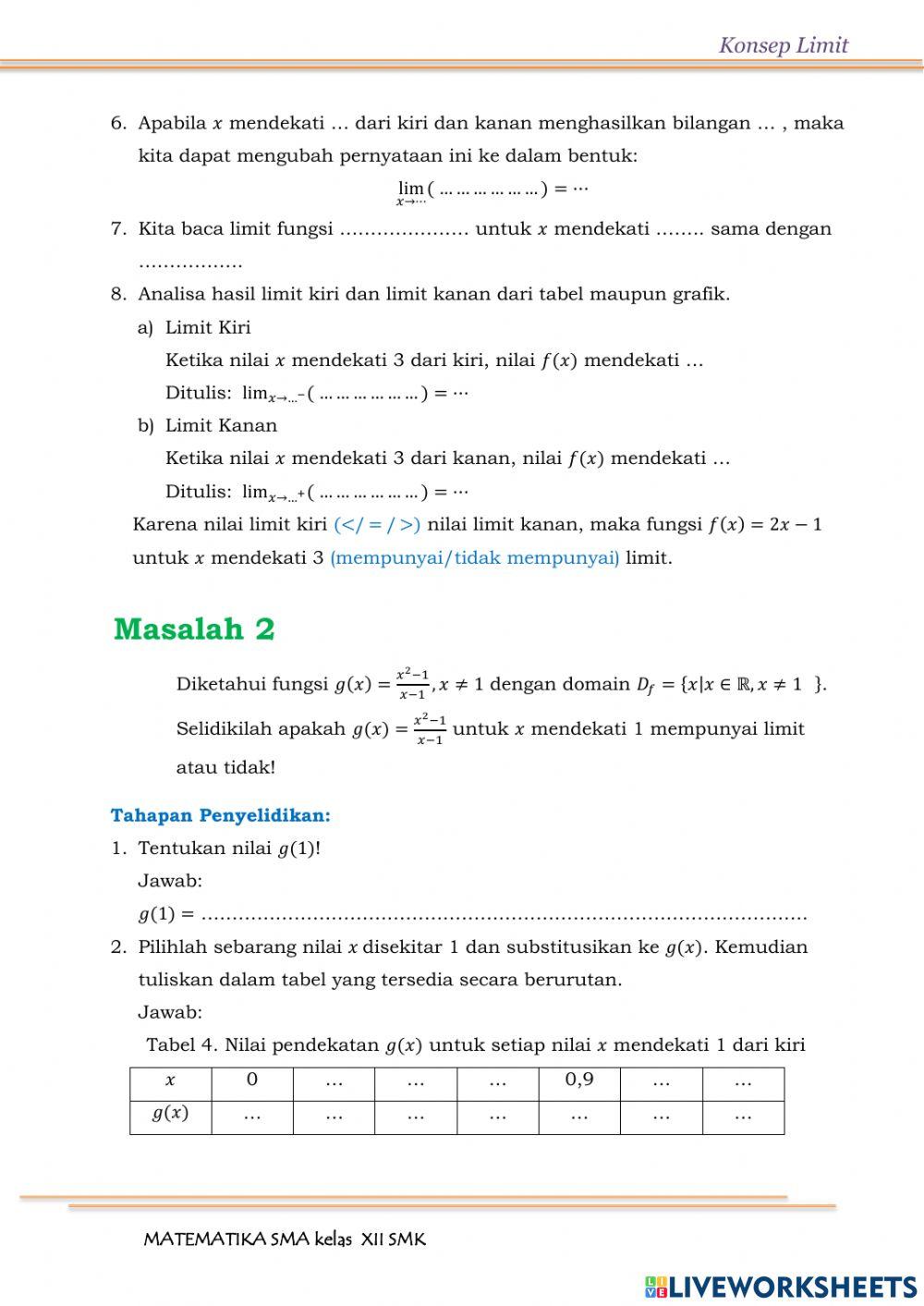Konsep dan Eksistensi Limit Fungsi Aljabar