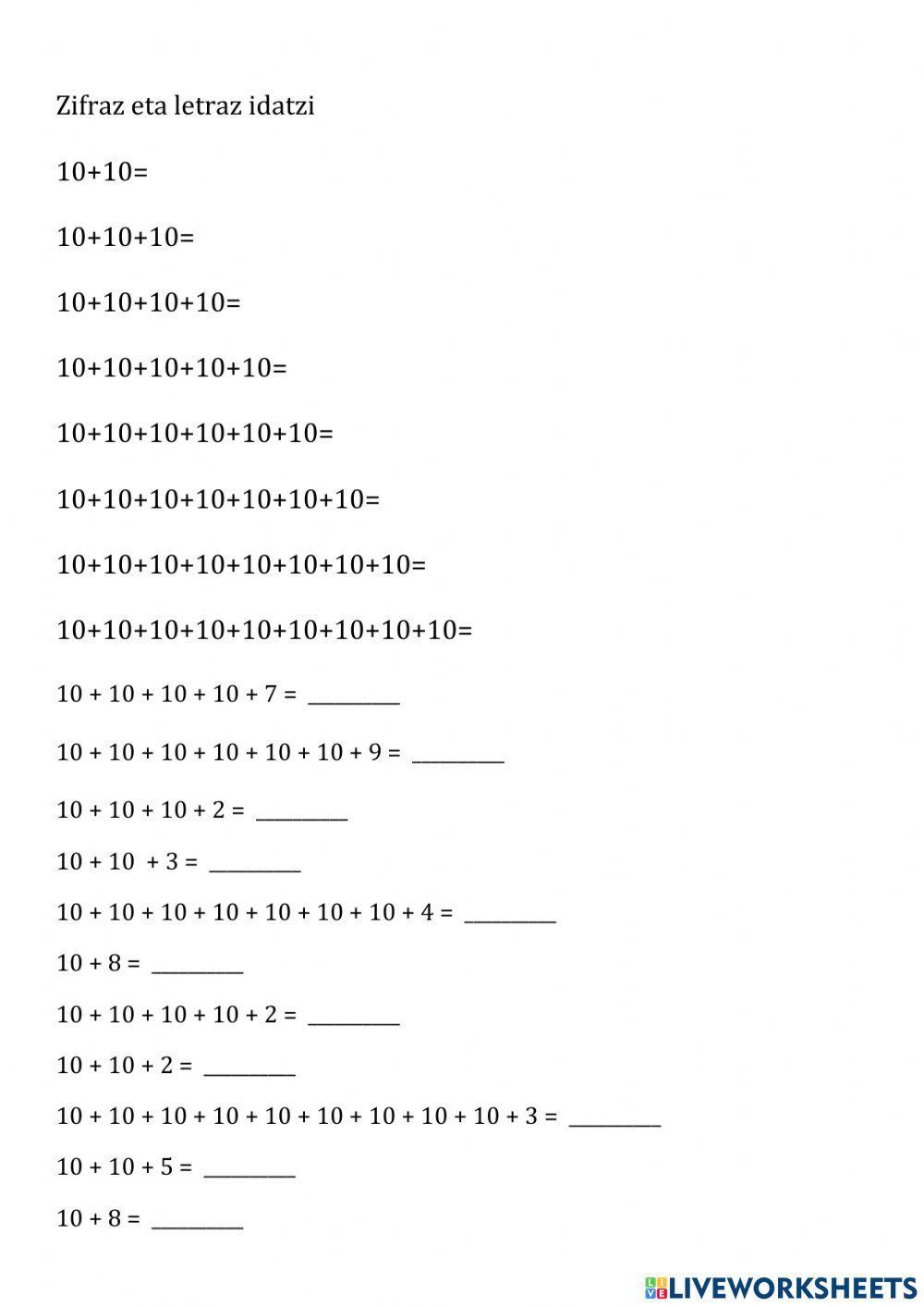 Zifraz eta letraz idatzi