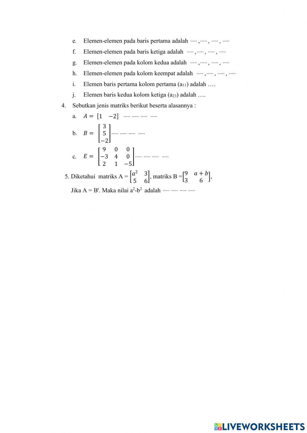 Latihan soal jenis-jenis matriks