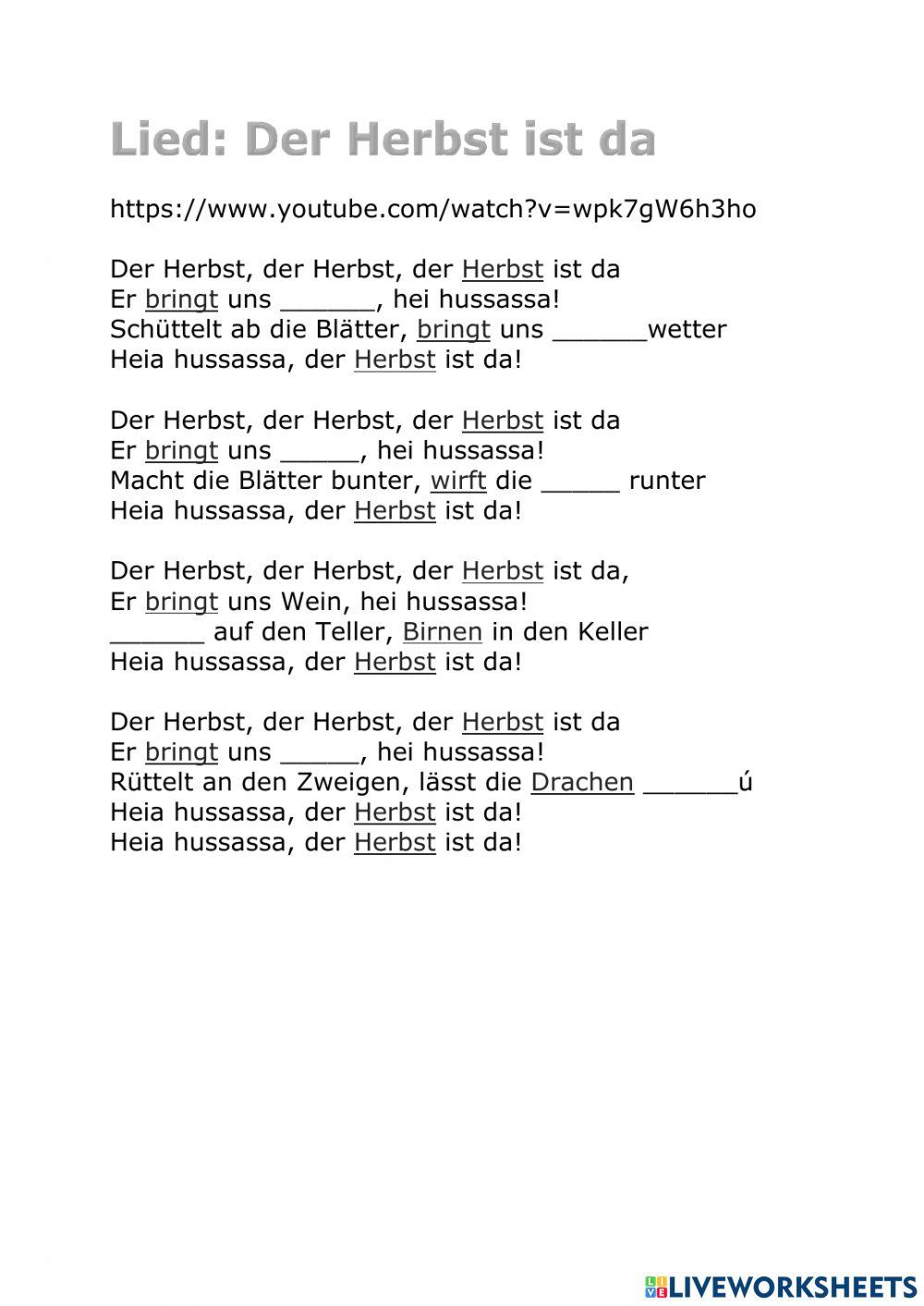 Lied: Der Herbst ist da Lied: Der Herbst ist da