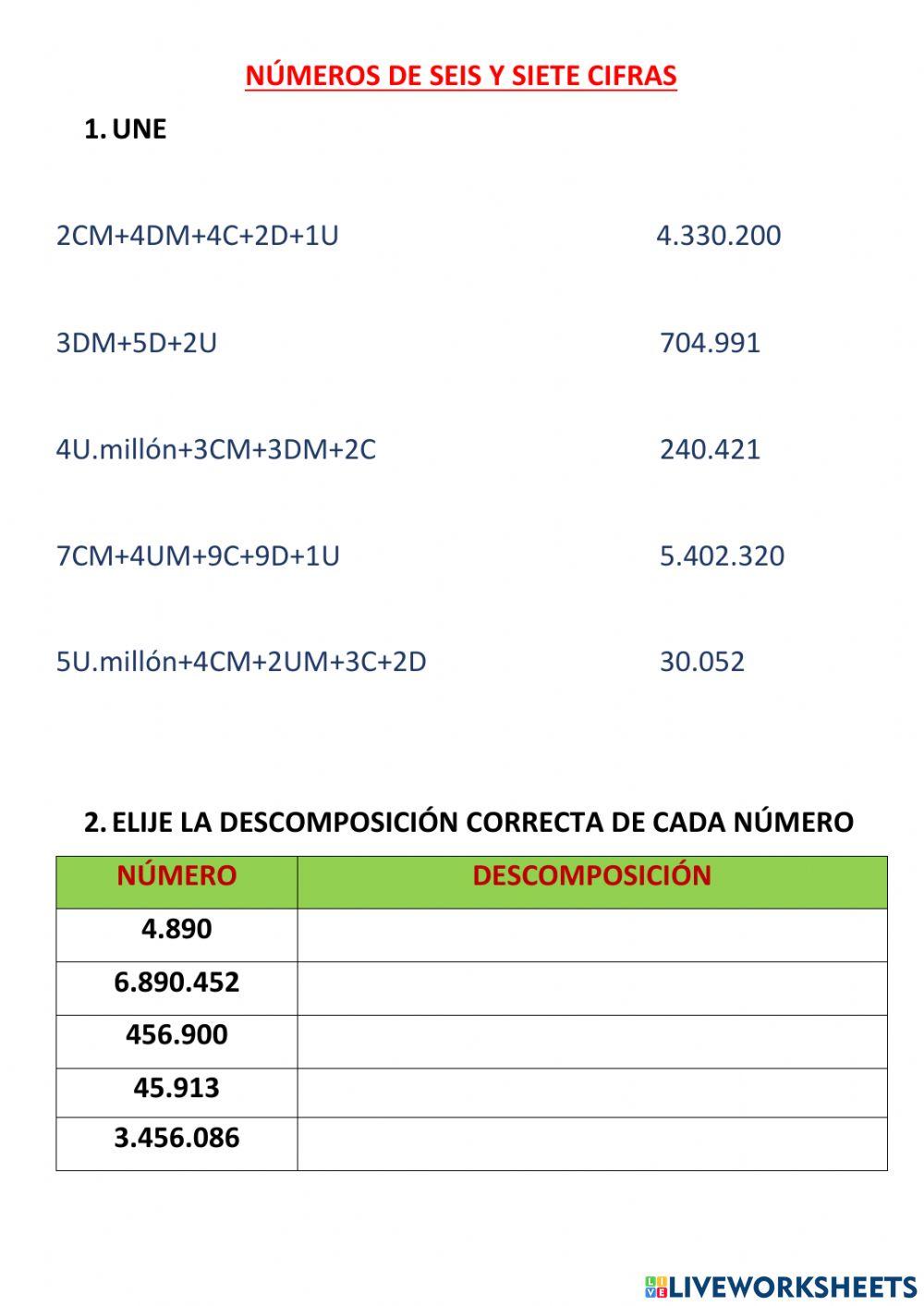Números de 6 y 7 cifras