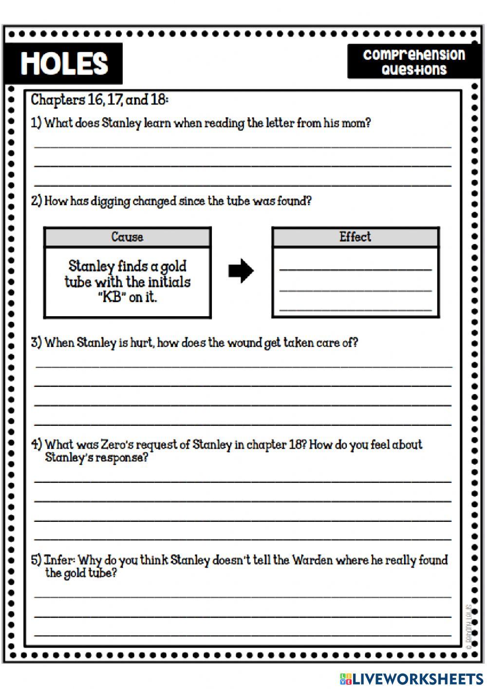 Holes- READING Check up (Chapters 1-30)