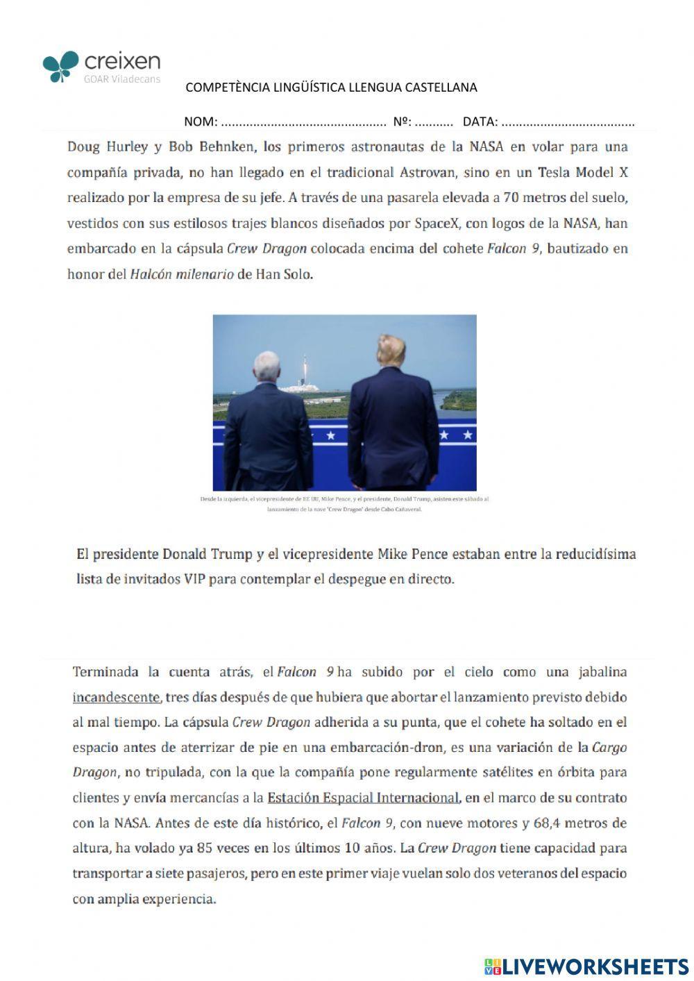 Comprensión lectora adaptada CS Space X