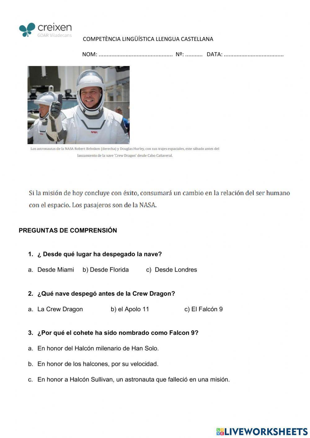 Comprensión lectora adaptada CS Space X