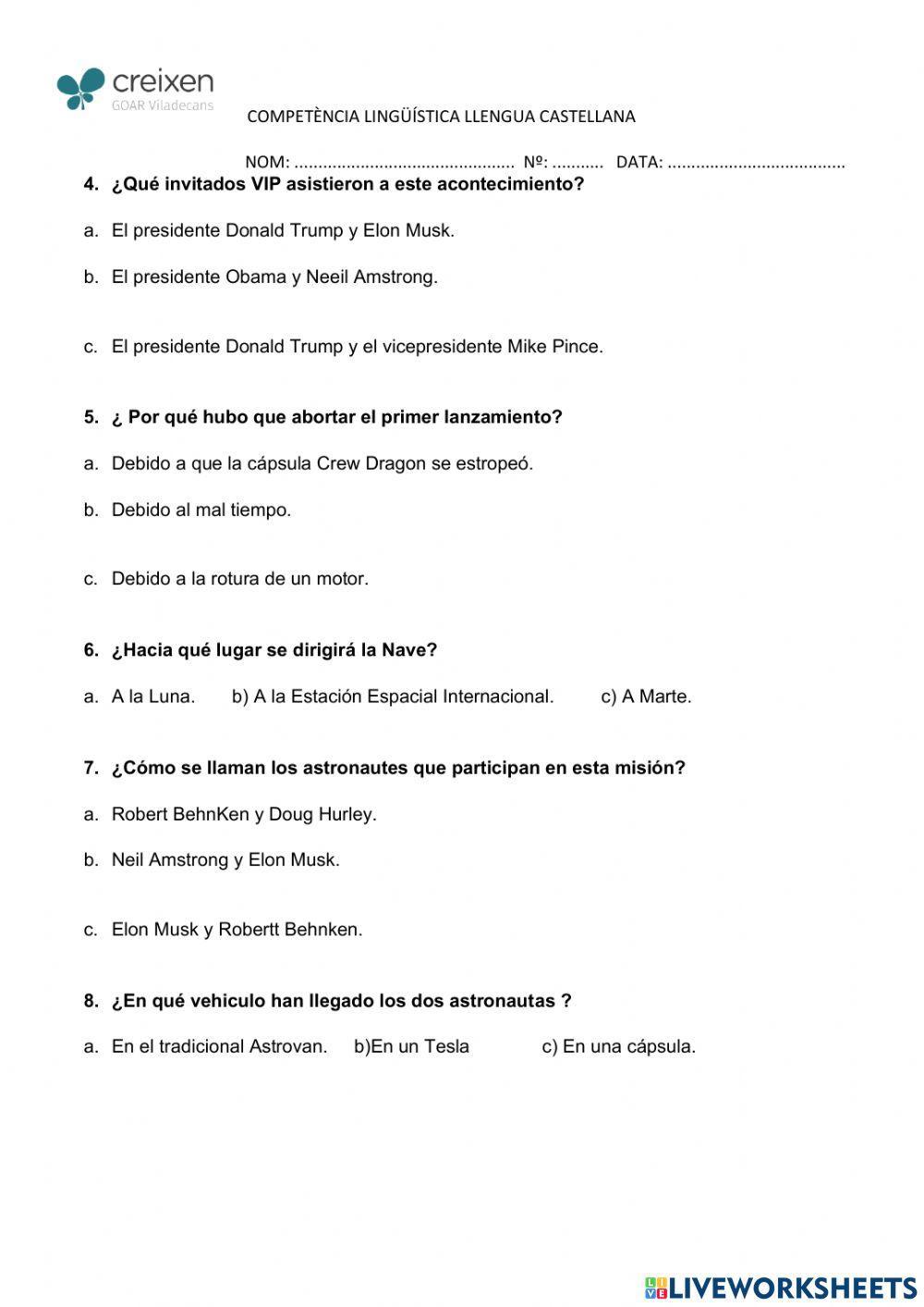 Comprensión lectora adaptada CS Space X