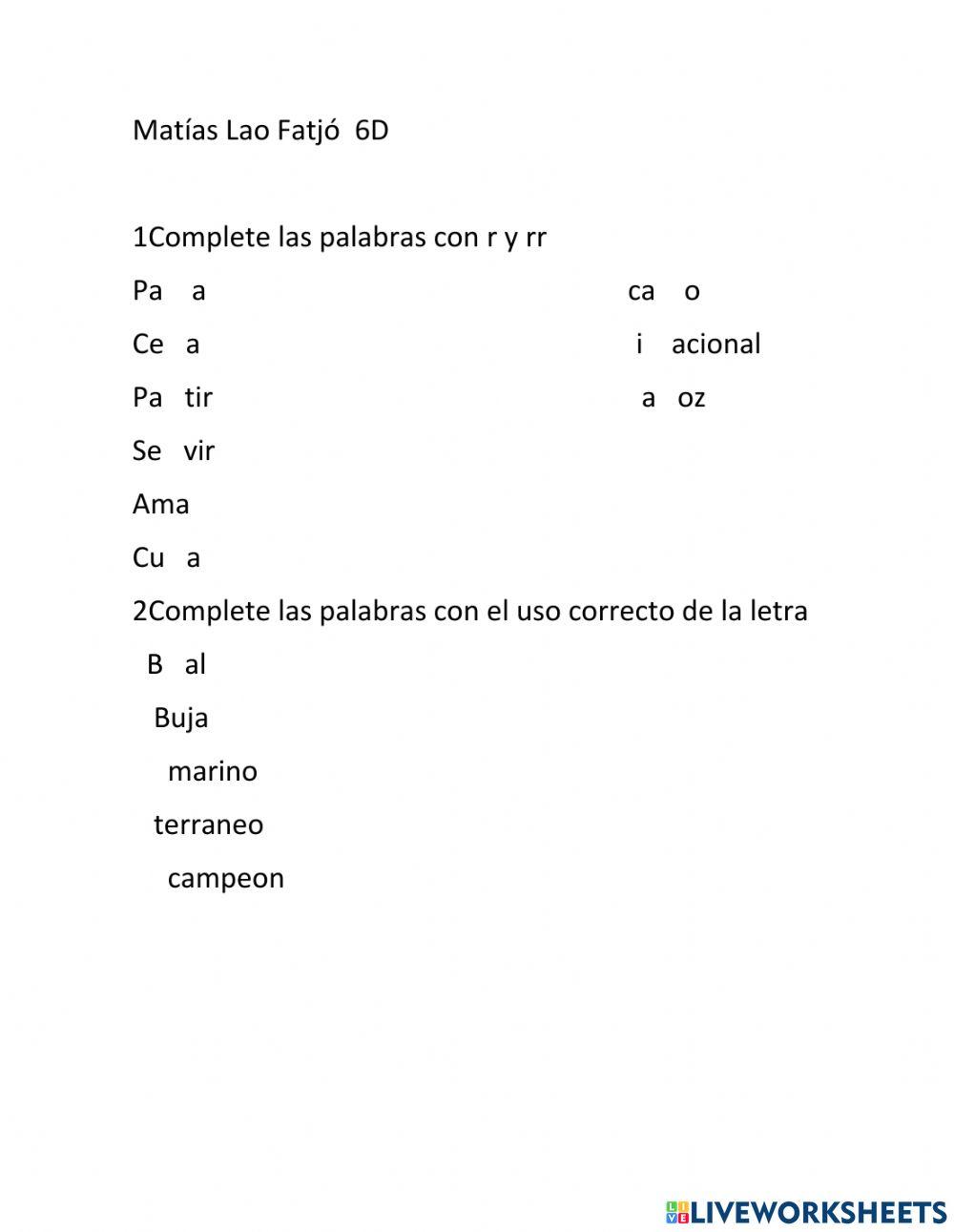 Uso de la r y la rr junto con otras letras