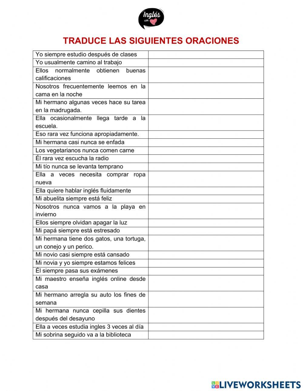 Afrimaciones con adverbios de frecuencia worksheet Live Worksheets Afrimaciones con adverbios de frecuencia worksheet Live Worksheets