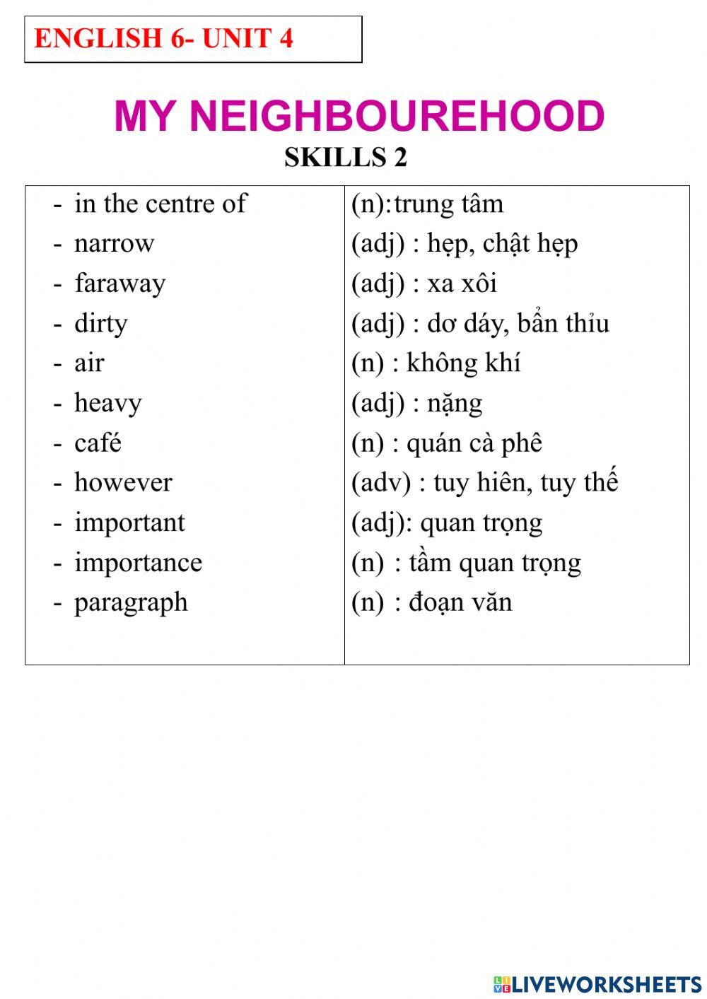 English 6- unit 4- skills 2