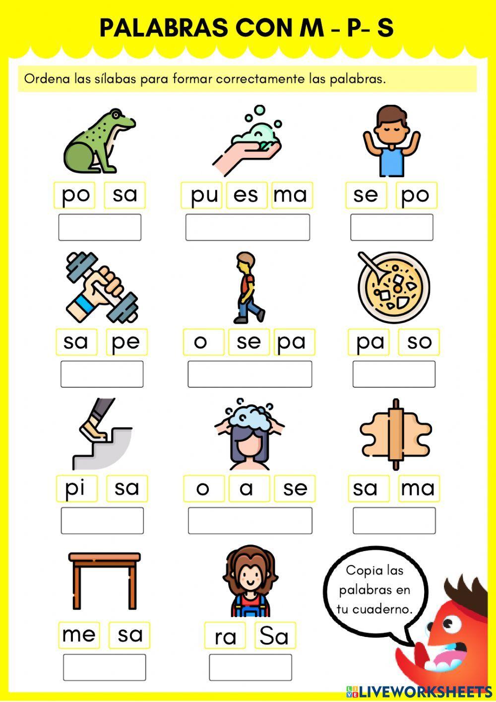 Palabras con la letra s m y p worksheet live worksheets