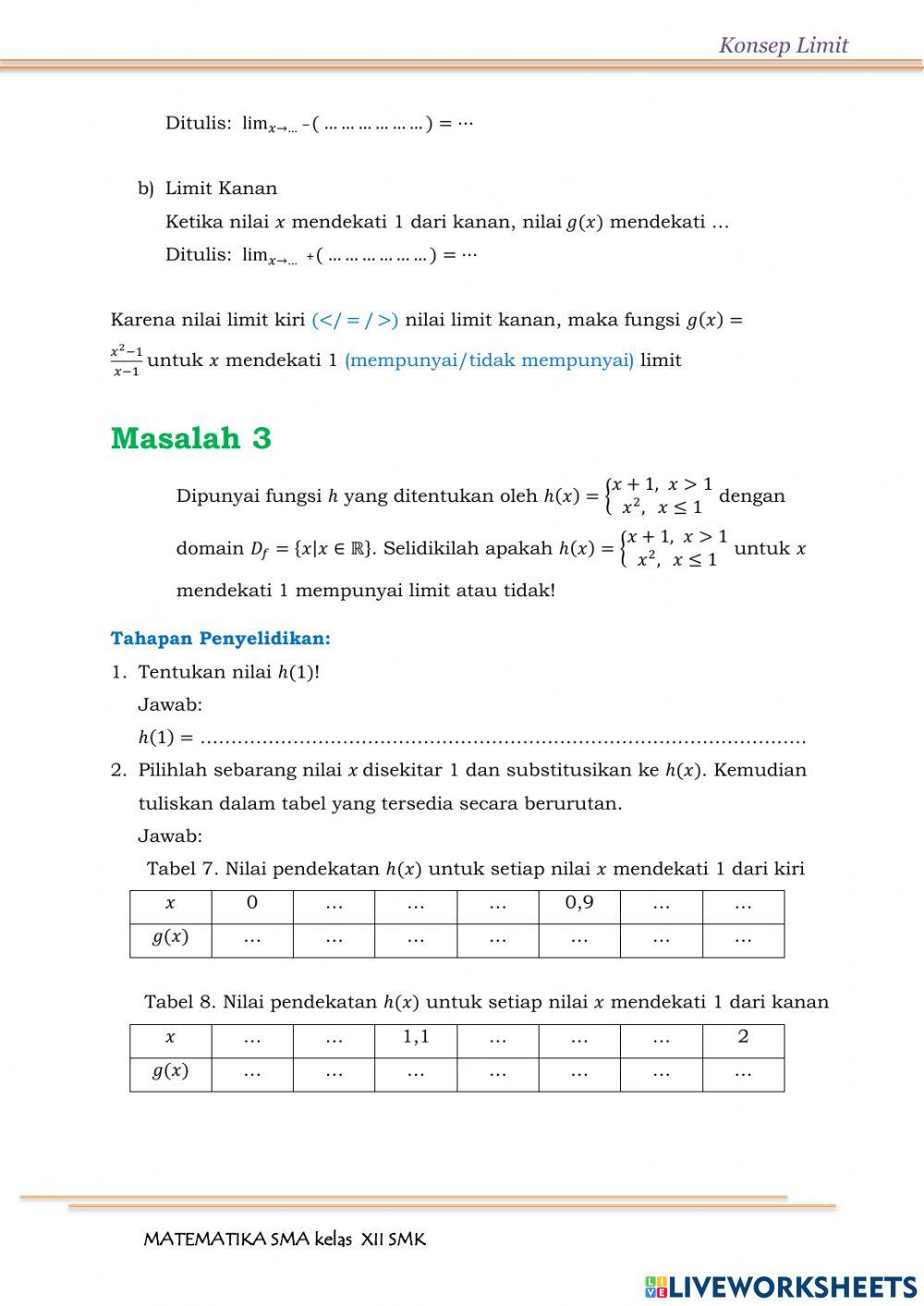Sifat-sifat Limit Fungsi Aljabar