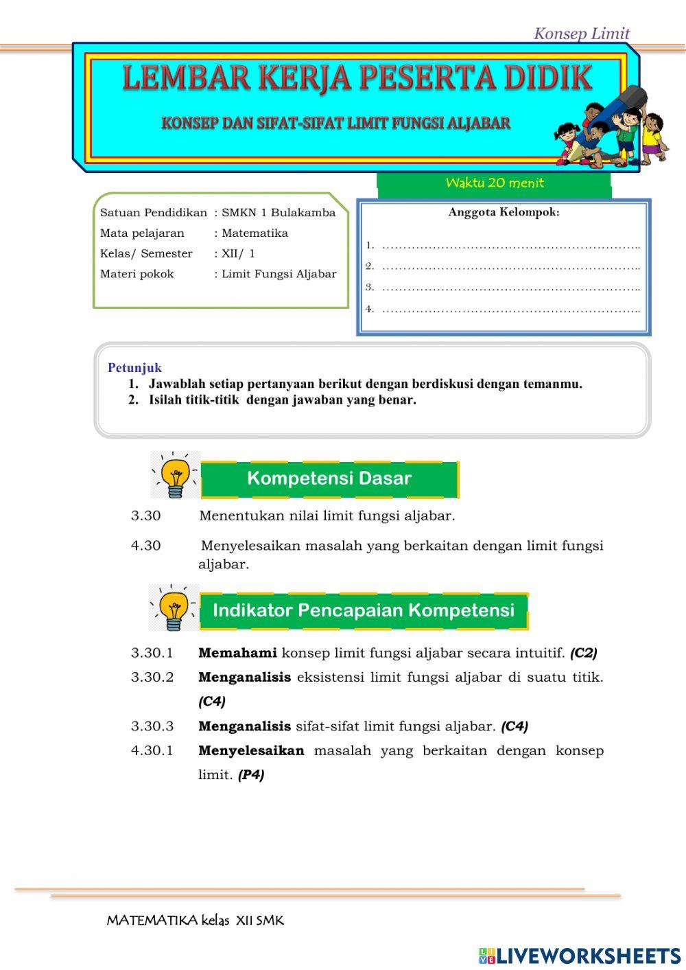 Konsep Limit Fungsi Aljabar