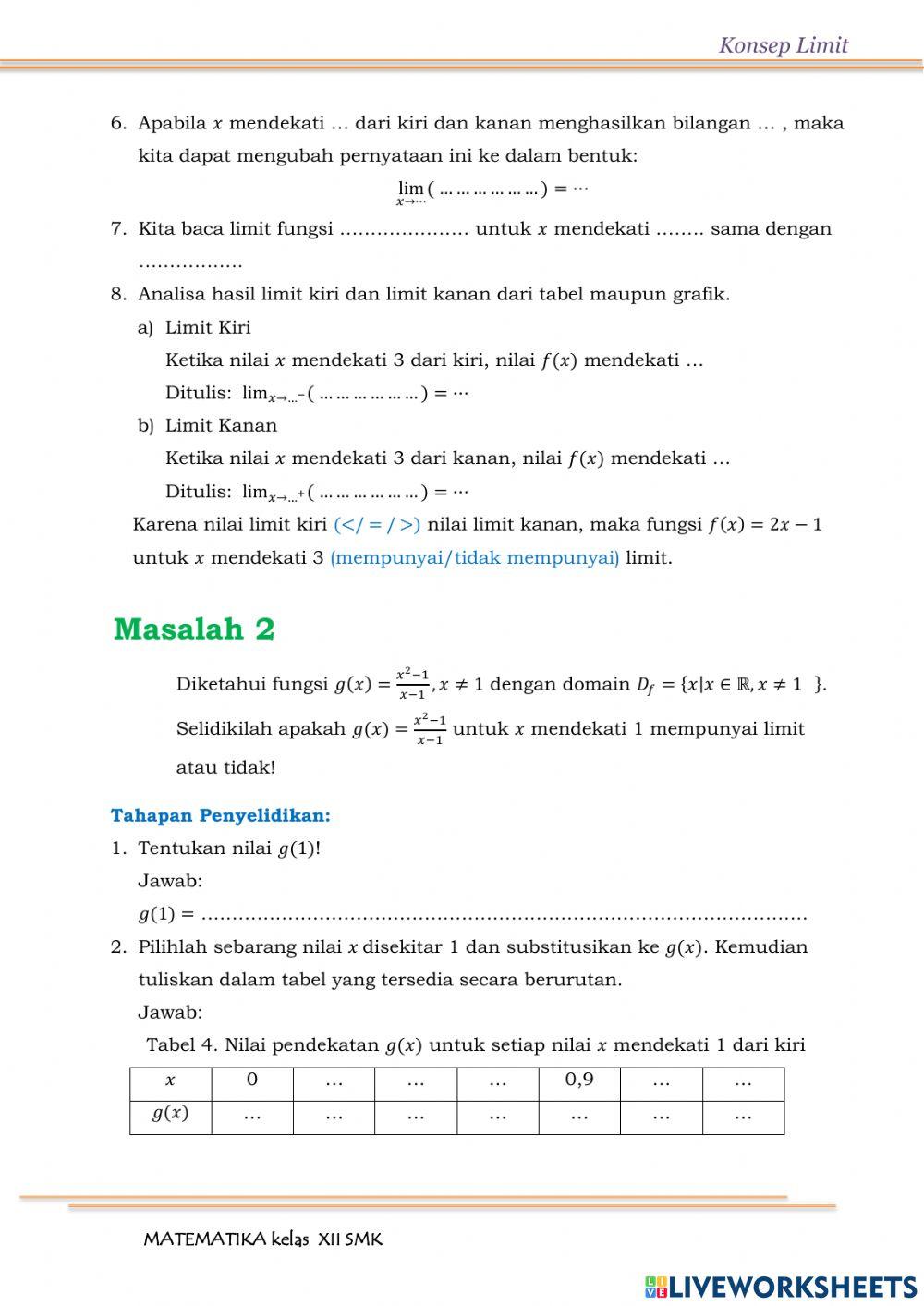 Konsep Limit Fungsi Aljabar