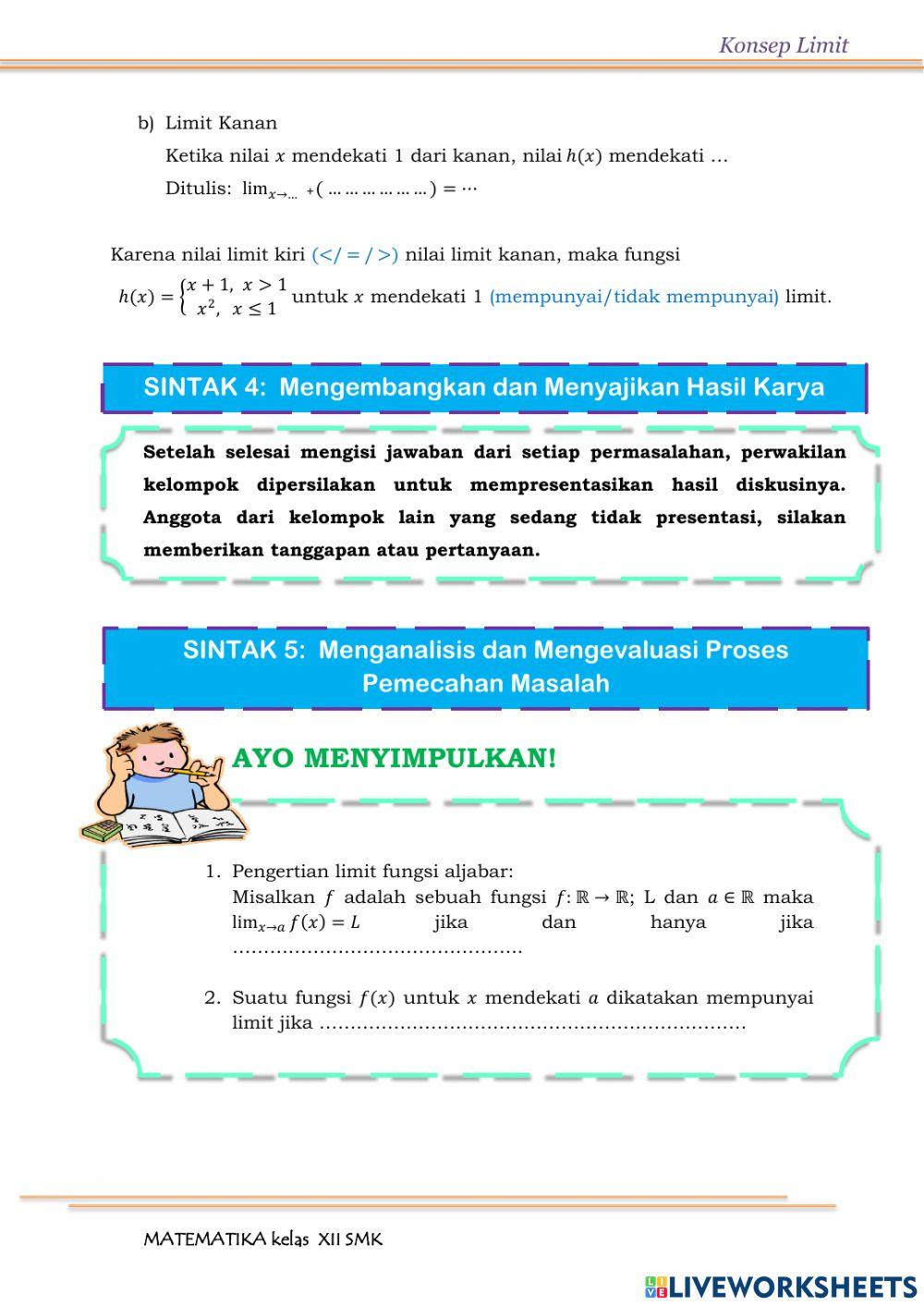 Konsep Limit Fungsi Aljabar