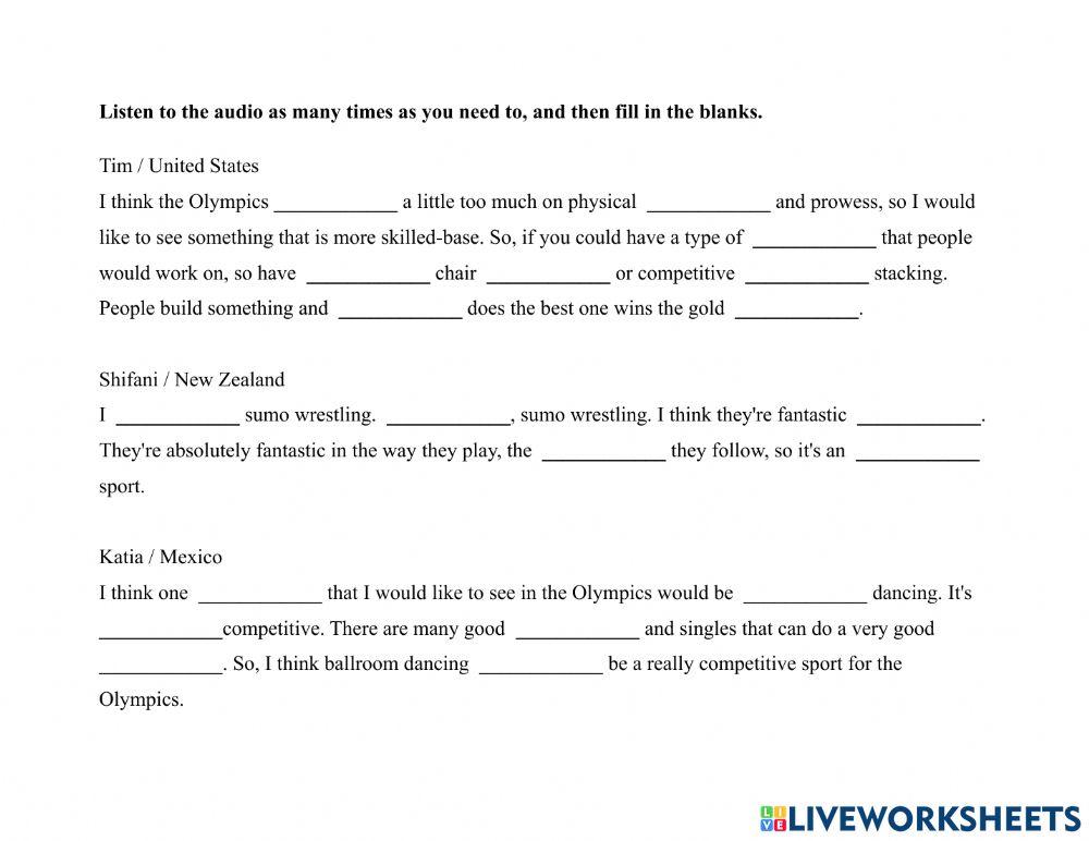Olympics-Add Sport 6 ppl Dictation Exercise