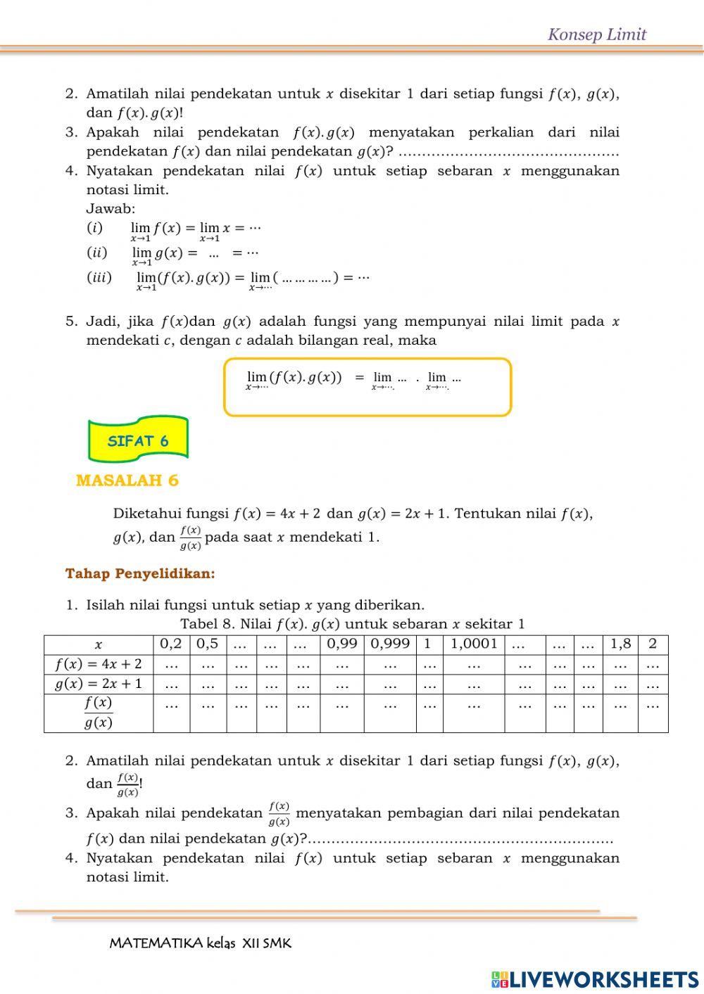 Sifat-sifat Limit Fungsi Aljabar
