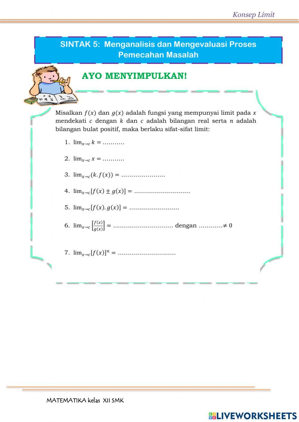 Sifat-sifat Limit Fungsi Aljabar
