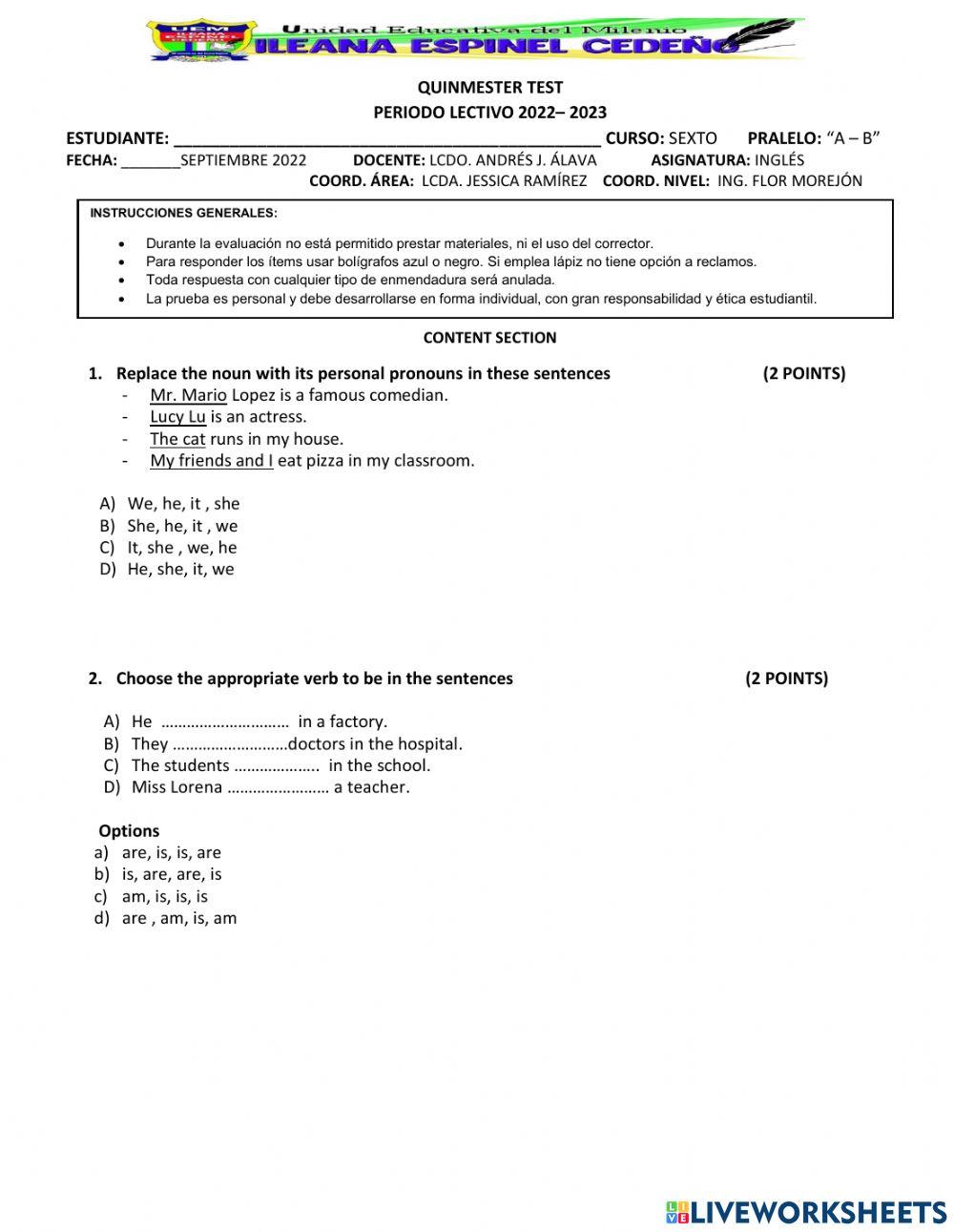 Examen quimestral 6to