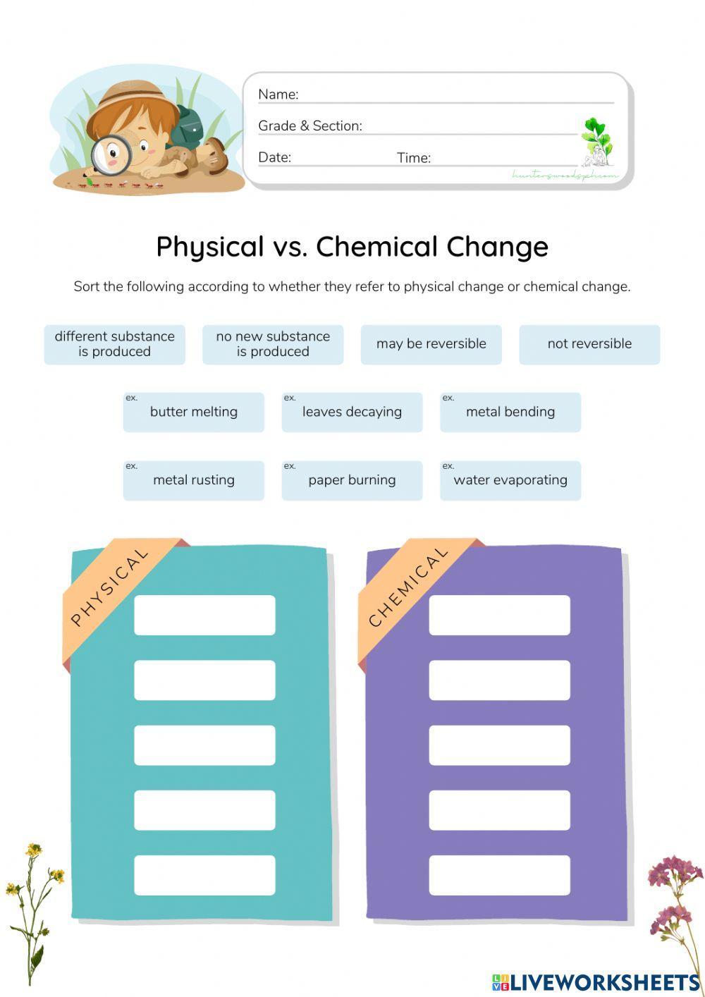 Physical vs Chemical Change - HunterWoodsPH.com Worksheet