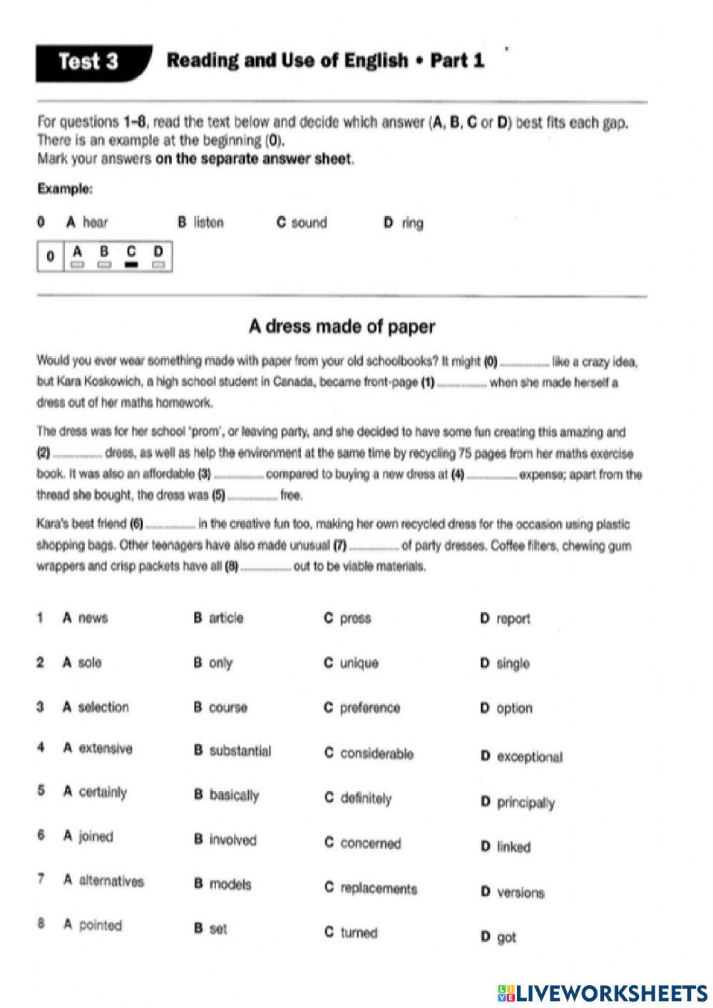 Fce paper 1 parts 1, 2, 3 and 4