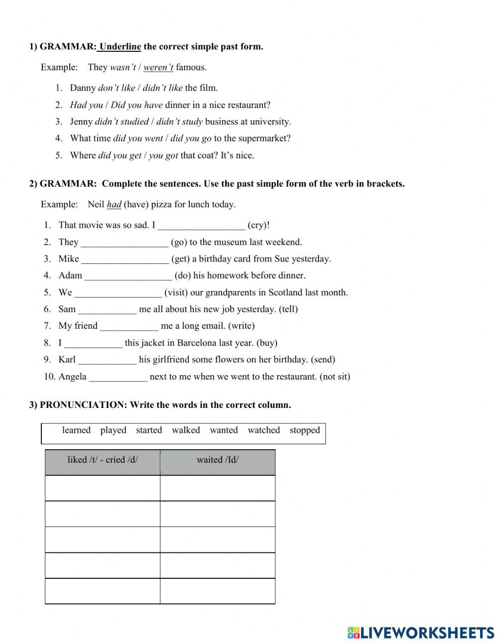 Simple past test - English File Beginner