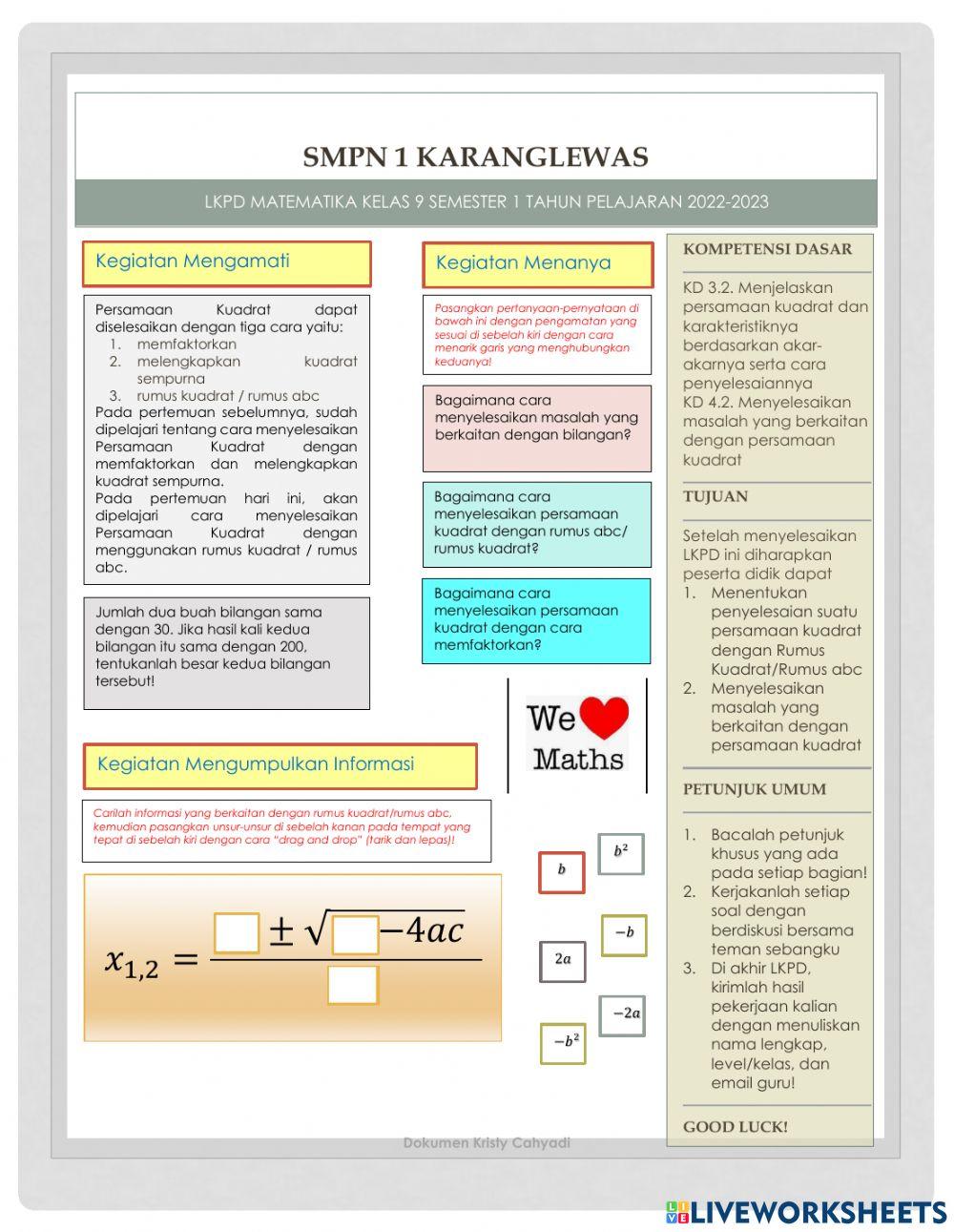 LKPD Persamaan Kuadrat