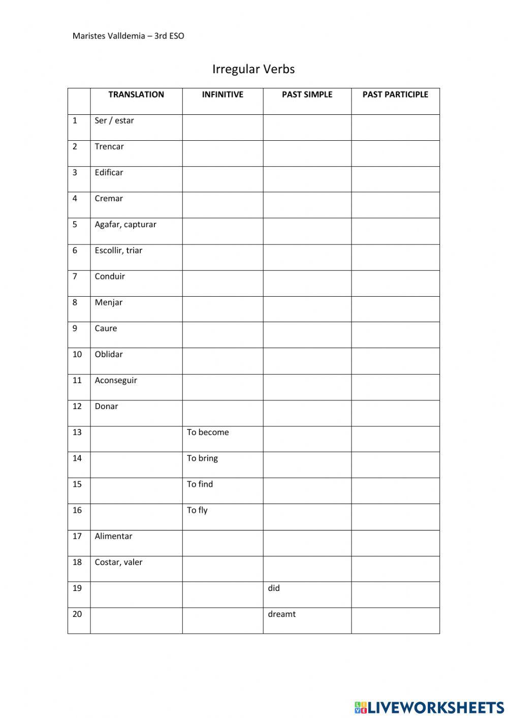 Irregular verbs - 3er ESO - 1