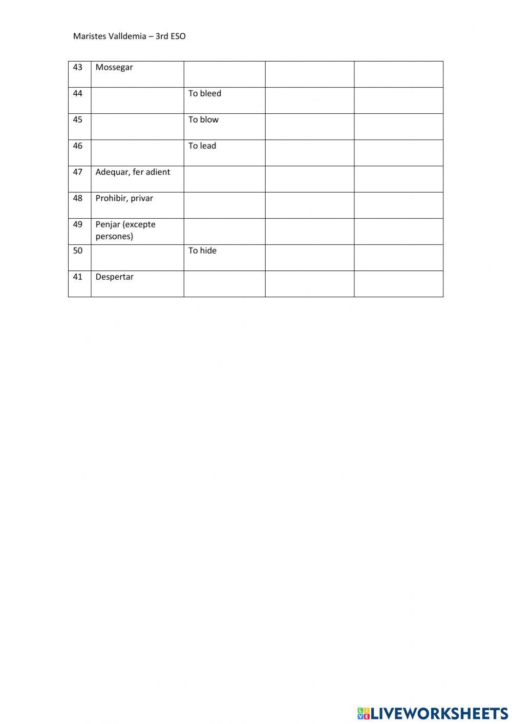 Irregular verbs - 3er ESO - 1