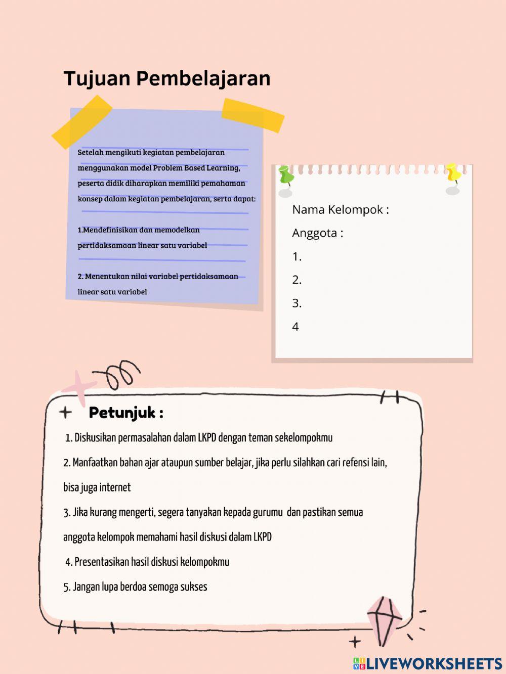 LKPD Pertidaksamaan Linear Satu Variabel