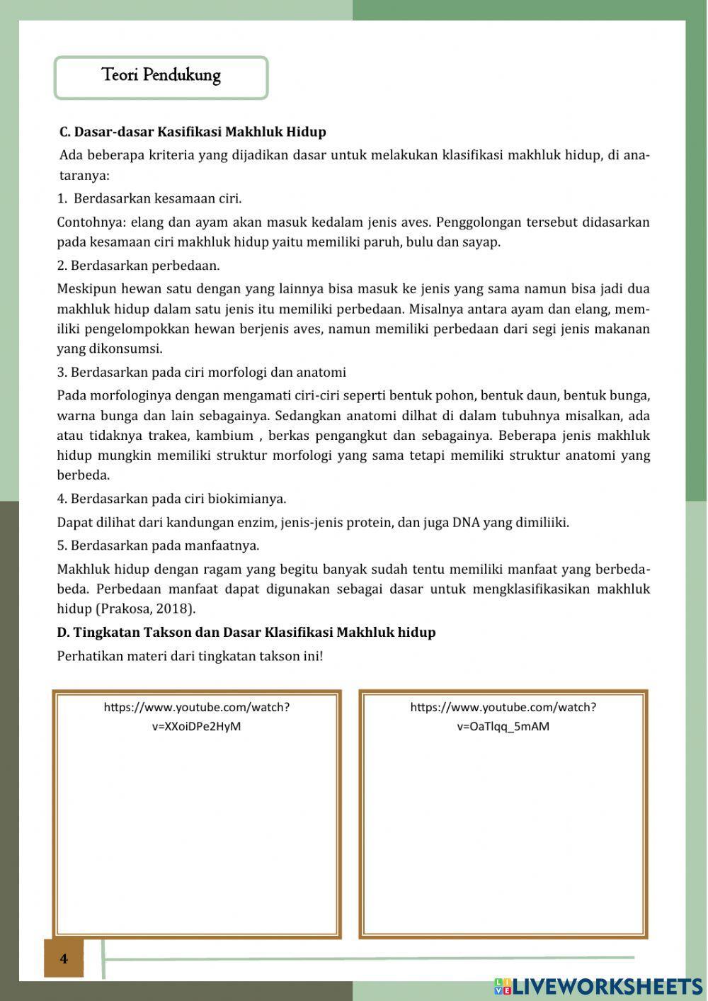 LKPD Interaktif Pertemuan 1 Part 1 Biologi Klasifikasi Makhluk Hidup