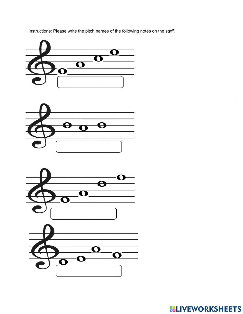 Pitch Names online exercise for Live Worksheets