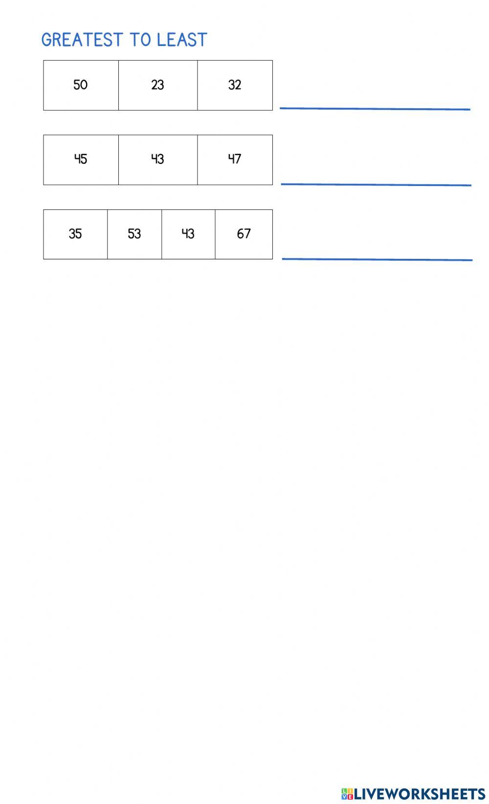 Comparing and Ordering Numbers
