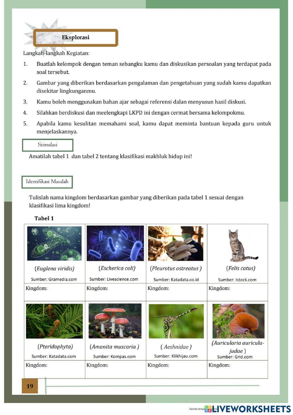 LKPD Interaktif Pertemuan 2 Biologi Klasifikasi Makhluk Hidup