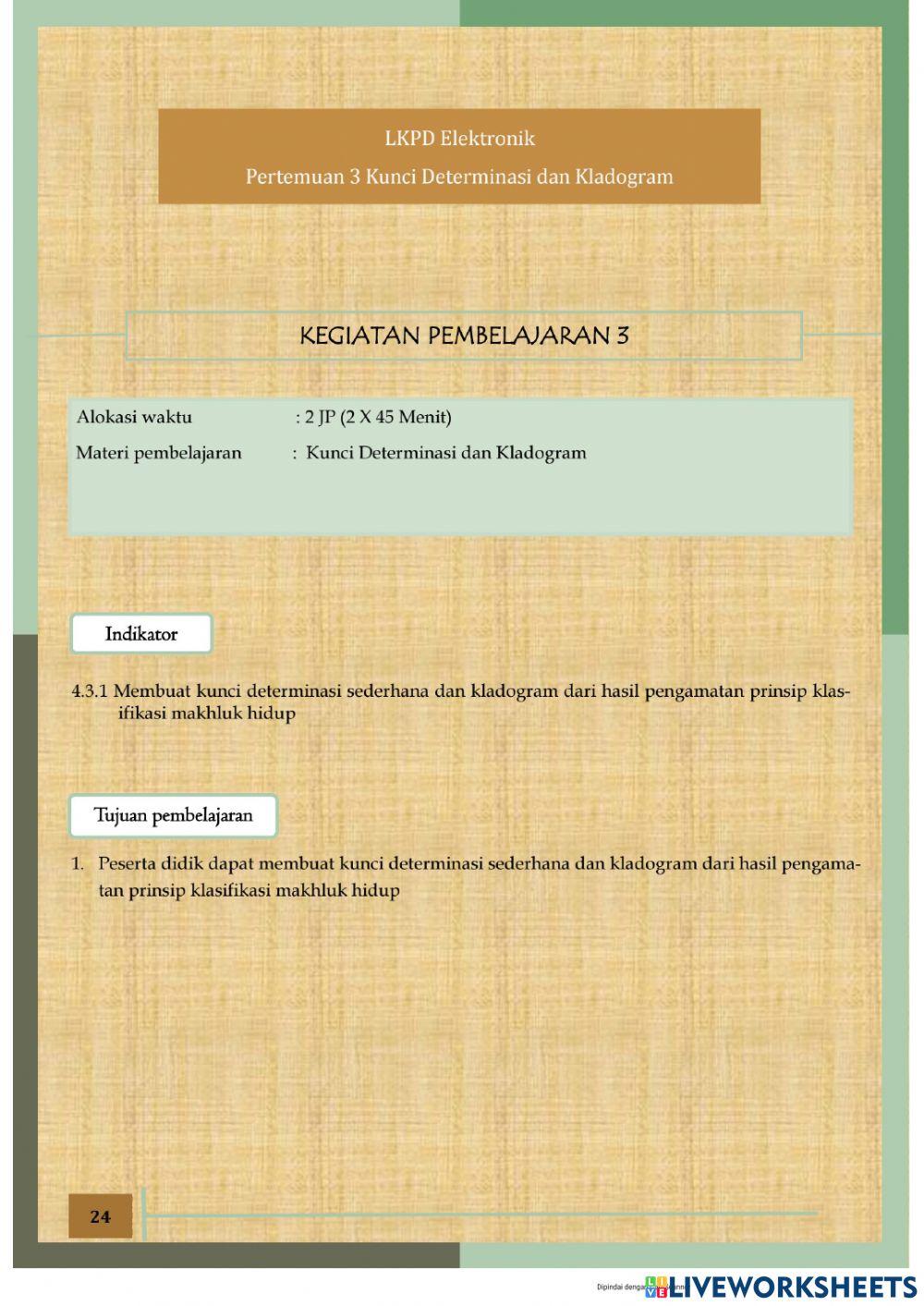 LKPD Interaktif Pertemuan 3 Biologi Klasifikasi Makhluk Hidup