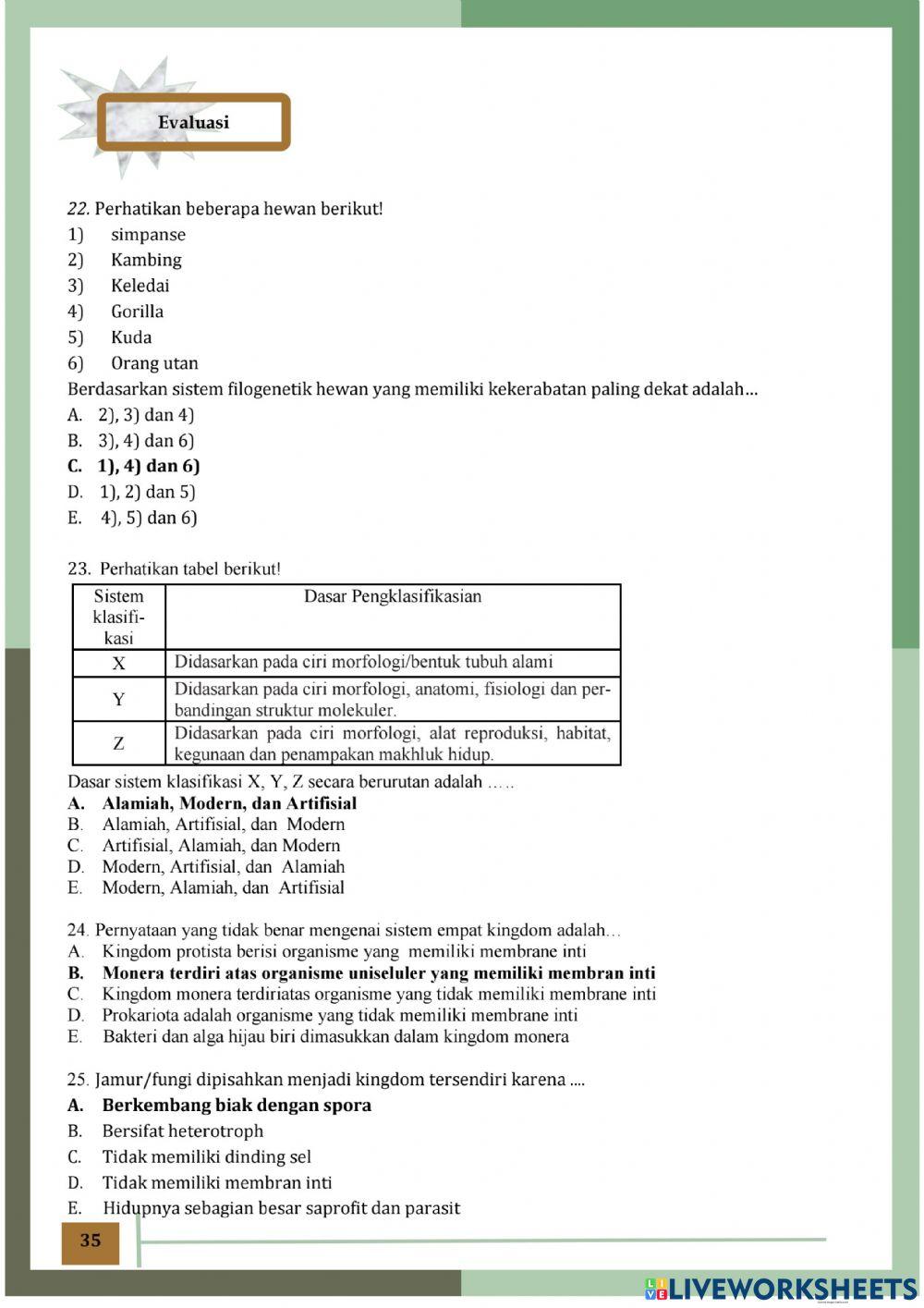 LKPD Interaktif Biologi Evaluasi Klasifikasi Makhluk Hidup